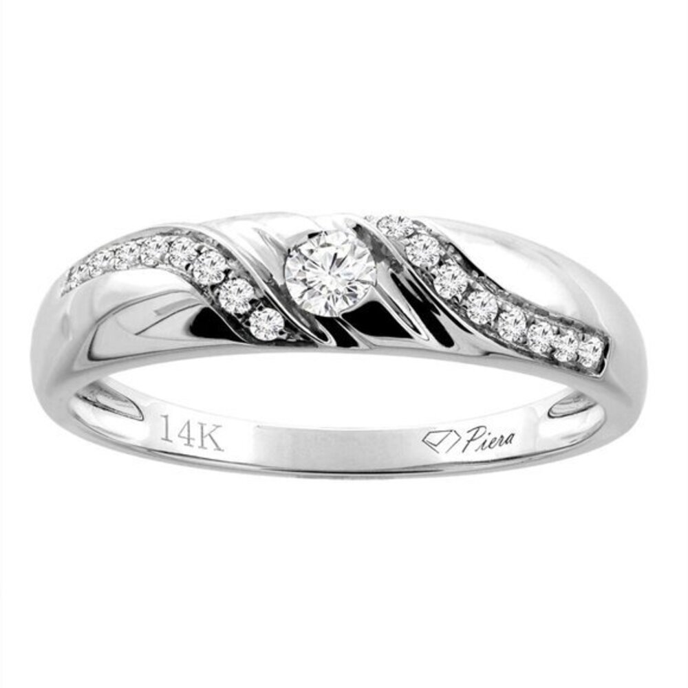 14K White Gold Real Diamond Wedding Band 4 mm 0.13 cttw, sizes 5 - 10